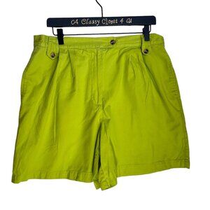 Just Clothes Lime Green Pleated Cotton Shorts Button & Zip Closure 18